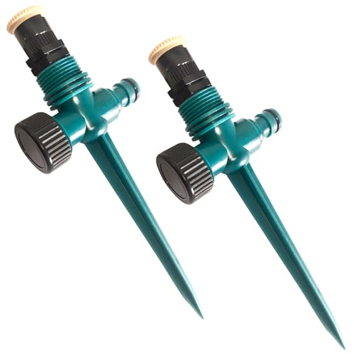 2 aspersores de césped para riego de jardín, rotatorio de 360°, sistema de riego Gardena, ajustes 90°-180°-360°, para regar plantas, flores y verduras