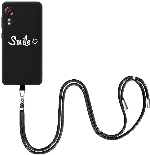 EuoDuo für Samsung Galaxy Xcover 5 Handy Kette Hülle mit Band Handyhülle Kordel Abnehmbare Handyband zum umhängen Silikon Case Schwarz Schutzhülle Halskette Cover - Lächeln Gesicht