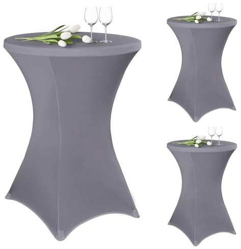 3 Stück Stehtisch Hussen 80cm,Hussen Stehtische Hellgrau für Ø 80-85 cm Stehtische und Bistrotische, Stretch-Tischdecke mit Fußtaschen für Hochzeit Geburtstagsfeier Bankett(80 cm, Hellgrau)
