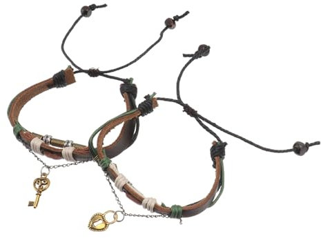 ifundom 1 Paar Paar Lederarmband Mädchen Armband Handgefertigte Armbänder Passende Armbänder Für Paare Handgelenksseil Stricken Wikinger Schmuck Männer Rindsleder Weben Antiquität Student