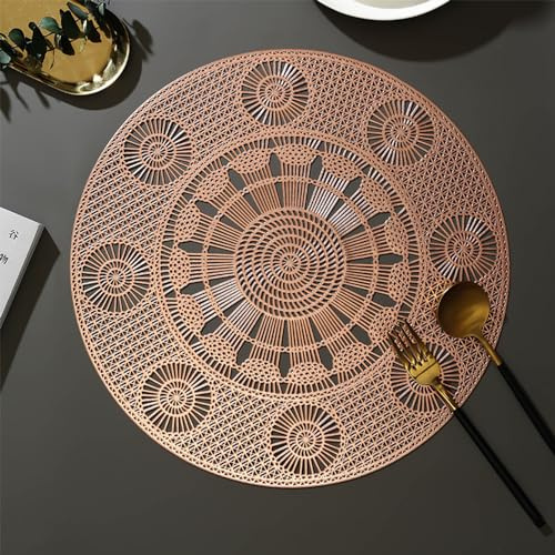 Hosoncovy 4 Pack Ferris Wheel Decorative Placemats PVC Placemats Hollow Dining Table Place Mats Heat Resistant Non-slip Dining Placemats Table Mats for Home Kitchen (Rose Gold)