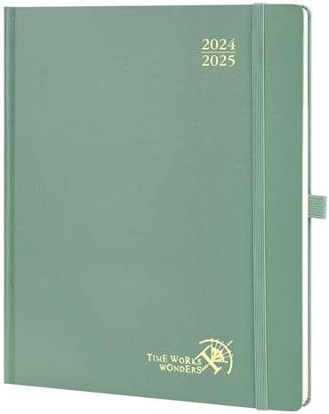 POPRUN Kalender 2025 Buchkalender (Aug.2024-Dez.2025) Hardcover, ca. A4 (26,5 x 21,5 cm), 17-Monate-Terminplaner, Wochenplaner 2025 mit Zertifiziertem Papier - Mitternachtsgrün