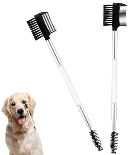 2 Pièces Double Tête Brosse Yeux Chien, Poils Doux Brosse de Nettoyage des Yeux de Chien Détachant les Larmes Peigne Facial pour Chiot, Chat, Outils de Toilettage (Blanc)