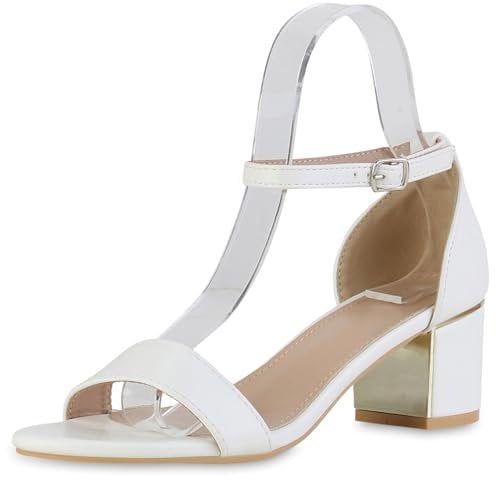 VAN HILL Damen Klassische Sandaletten Blockabsatz Basic Klassisch Schuhe 214219 Weiss Klassisch 37