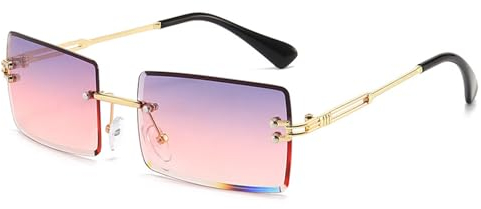 BNOYONERAS Rechteck Randlose Sonnenbrille, Retro Durchsichtige Linse Rahmenlose Sonnenbrille, Mode Retro Rechteck Brille, Randlose Vintage Brille für Frauen Männer Party Strand (Lila Rosa)