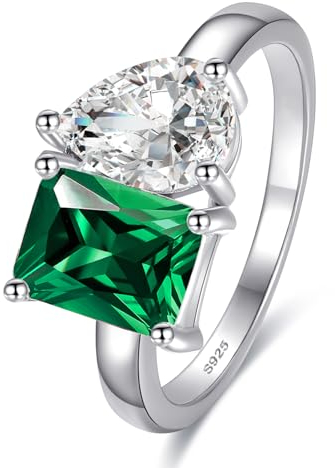 Yaresul Toi Et Moi Ring 925 Sterling Silber Frauen Smaragd Verlobungsring 1,5ct 6x8mm Doppelstein Ring Smaragd & Birne geschnitten CZ Hochzeit Ewigkeitsring, Größe 54.4(17.3)