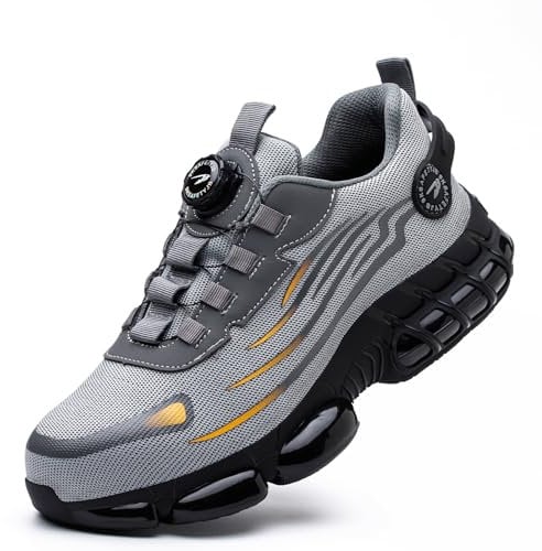 GemChve Scarpe Antinfortunistiche Uomo Donna Leggere Traspiranti Sneakers Antiscivolo Scarpe Sicurezza con Punta in Acciaio Regolazione Rapida dei Lacci Grey 39 EU