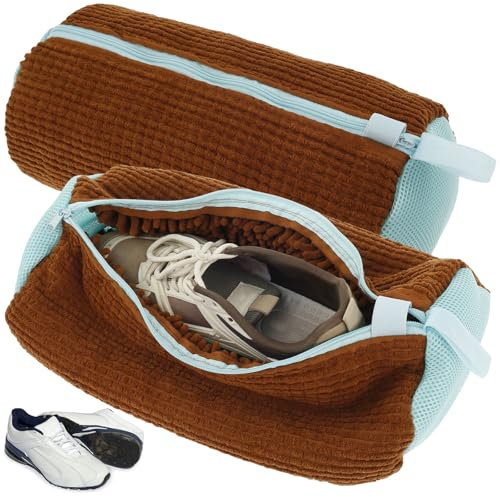 2 Pezzi Sacchetti per scarpa Lavanderia, Sacchetti Riutilizzabili per Lavatrice con Cerniera, Borsa per il Lavaggio delle scarpe, Protegge dalle Danni (marrone)