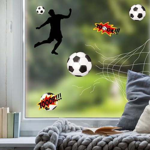 Wandtattoo Loft Fensterbild Kinderzimmer Junge Fussball Motiv – A4 Bogen Wiedervendbar – Fensterdeko Kinderzimmer, Fußballspieler, Fußballnetz, Fußballfan, Deko Kinderzimmer Jungen, Fensteraufkleber