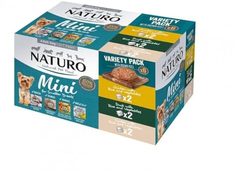 Naturo Mini Wet Dog Food Variety Pack, 6 Trays, 150g Each, Chicken, Duck, Turkey, Gluten-Free, 60% Meat, For Smaller Dogs (1 Box of 6)