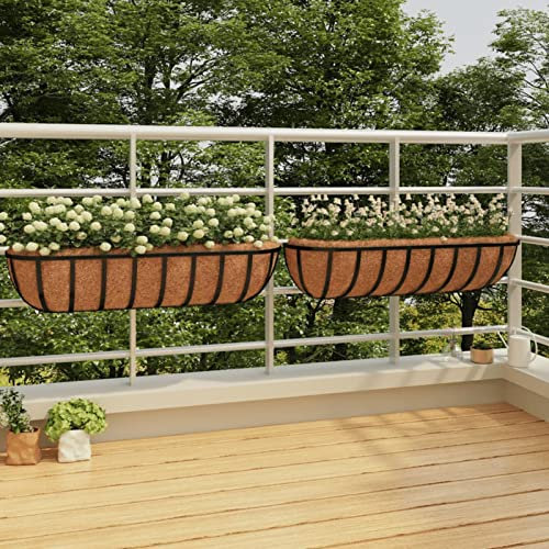 qohoio Jardinières murales 2 pcs en Coco Noir 91x20x23 cm Acier Jardiniere sur Pieds,Jardiniere Terrasse