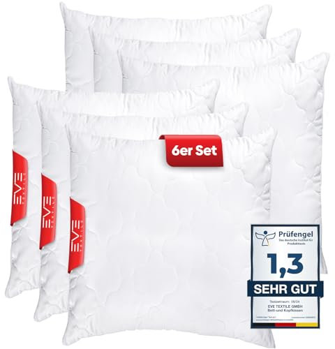 EVE Textile® Kopfkissen 6er Set 80x80 cm; Bis 60° Waschbar; Steppkissen, Schlaf-Kissen mit abnehmbarem Bezug & hochwertiger Kissenfüllung; Bett oder Deko mit Reißverschluss Allergikerfreundlich