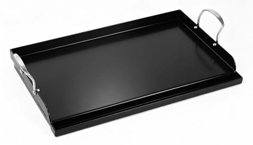 QuliMetal 25 x 16 Large Griddle For Gas Grill, Universal Ceramic Coating Griddle Flat Top Plate Insert with Grease Groove and Removable Handles for Charcoal/Gas Grills, Camping, Tailgating, Parties
