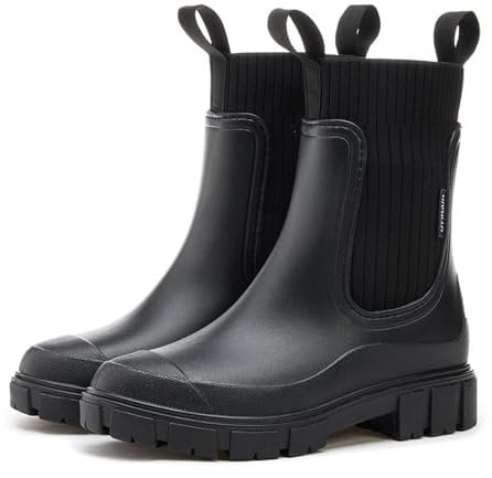 MIEHUIAI Stivali di Gomma Donna Stivali Pioggia Impermeabili Chelsea Ankle Boots Moda Rain Boots Outdoor Antiscivolo Stivali da Giardino(Nero,39 EU)