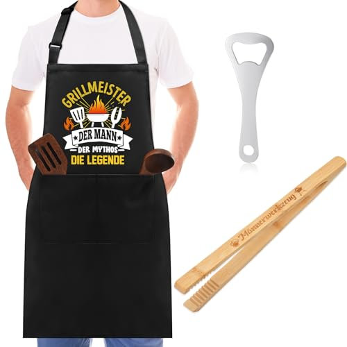 Jadive 3 Stück Grillen Geschenke für Männer Lustige Geschenksets für Männer Enthalten 1 Grillschürze 1 Gripper 1 Flaschenöffner für Papa Opa Ehemann Weihnachten Geburtstag Vatertag