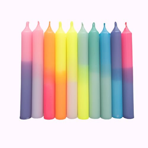 MADAM ERLE | 10er-Set Dipdye kleine Geburtstagskerzen | CAJA | handgemachte Kerzen für Geburtstagszug| neon-pastell farbig | bunt | Kerzen Kinder-Geburtstag | Dekokerzen |