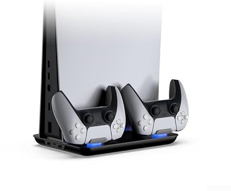 Estación de acoplamiento para controladores PS5, carga eficiente con sistema de refrigeración integrado y controles de ventilador (blanco)