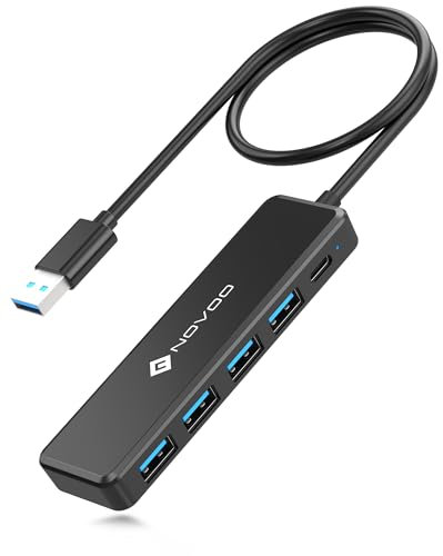 NOVOO USB C Hub 4 Puertos USB 3.0, Transferencia de Datos 5Gbit/s, Adaptador USB de Puerto Simple y Práctico, Cable Extendido de 60cm, Hub USB Splitter para MacBook, Portátil, Disco Duro Móvil