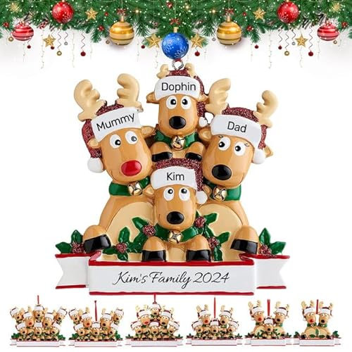 Personalised Name Bauble, Reindeers Family Christmas Decoration, 2024 Xmas Ornament, Customised Gifts