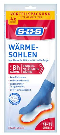SOS Wärme-Sohlen Gr. 36-40 (8x2Paar) – Selbsterwärmend - bis zu 8 Stunden natürliche Wärme - ohne Einkleben - angenehm - ideal für Spaziergänge, Weihnachtsmärkte und Wintersport