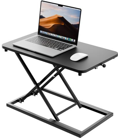 Hoodutric Stehtisch-Konverter, höhenverstellbar, Sitz-zu-Steh-Schreibtischerhöhung, Computer-Arbeitsplatz für Laptop und Einzel-Monitor, ergonomischer Desktop-Arbeitsplatz für Heimbüro, Schwarz