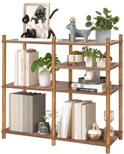 YGYQZ 3-stufiges Bücherregal mit 7 offenen Fächern Raumtrenner Regal für Wohnzimmer, Schlafzimmer, Arbeitszimmer, Rustikales Braun