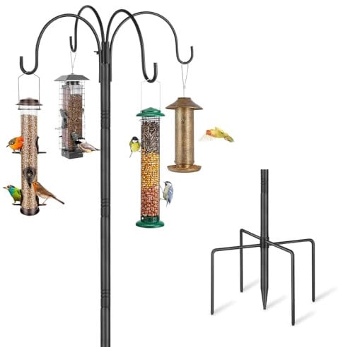 Bird Feeders Hanging Station, 225cm Bird Feeder Stand, Free Standing Heavy Duty Metal Bird Feeding Pole and Hangers, Extra Tall Shepherds Crooks Hooks for The Garden Decorations