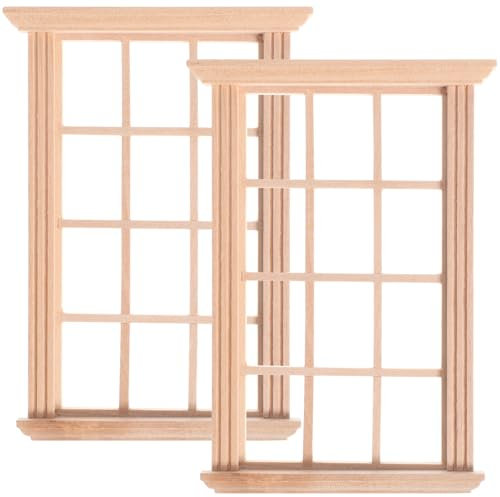 JOINPAYA 2piezas Ventanas Miniatura para Casa De Muñecas De Madera Sin Pintar Accesorios Decorativos para Muebles De Muñecas para Proyectos De Manualidades y Modelismo