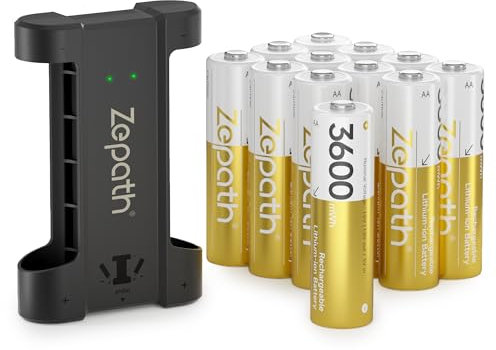 12 Piles AA Rechargeables au Lithium-ION,1,5V 3600 mWh Haute Capacité Rechargeable AA Batterie, jusqu'à 2000+ Cycles