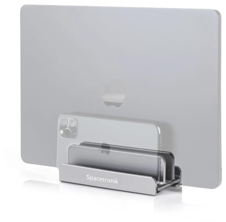 Spacetronik 3-in-1 Laptop Ständer Vertikal, Aluminium Verstellbarer Vertical Laptop Stand, Laptop Stand Vertical Kompatibel mit Laptops, MacBook Air/Pro, iPad, Tablets, Handys