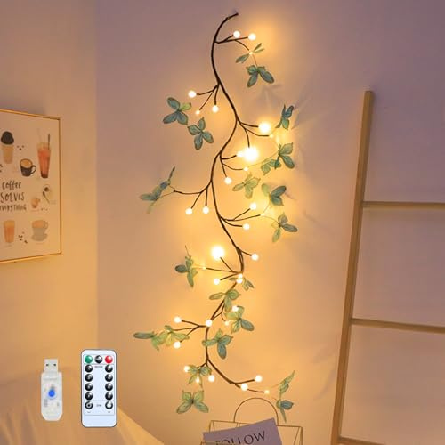 DIY Lichterkette Willow Vine, LED Baum Wanddeko Wohnzimmer mit Stecker Fernbedienung, 8 Modes USB Timer Weidenrebe Baum Lichter mit Schmetterling, Künstliche Lichterzweige Schlafzimmer Deko (blau)