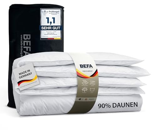 BEFA NATUR Daunendecke Ganzjahr 200x220 cm | 90% Daunen & 10% Federn | atmungsaktiv & pflegeleicht | Allergiker geeignet (NOMITE) | Tierwohl (DOWNPASS) | Oeko-TEX Klasse 1 | Made in Germany