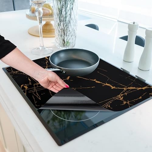 HomeMakers Induction Hob Protector Mat with Cooking Function | Large 61x53cm | Scratch and Spill Heat-Resistant Silicone Cooktop Cover | Non-Slip Surface | Easy-to-Clean Kitchen Mat(Marble)