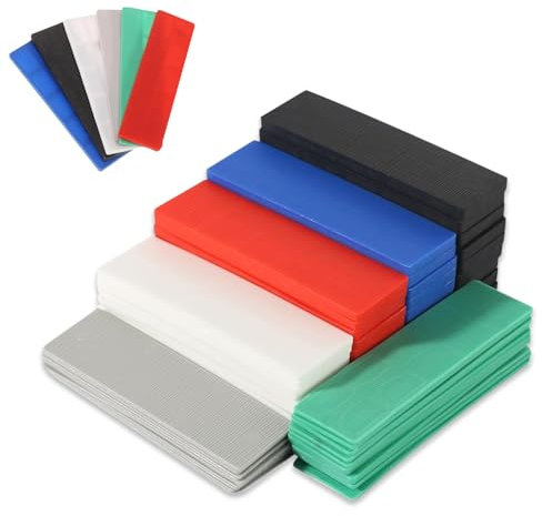 Unterlegplatten Kunststof, 90 Stück Kunststoff Abstandshalter Set, 100 x 28 mm Sechs Höhen von 1 bis 6 mm Kunststoff Verglasungsklötze Set, Abstandhalter Fenster, für Verlegen von Fliesen(6 Größen)