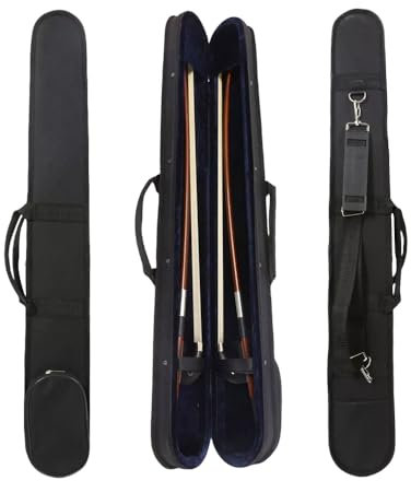 DouscsChart Professioneller aufrechter Bassbogen-Etui, harter Kontrabass, Cellobogen Aufbewahrung für 2 Bögen, 4/4 dick gepolstert, Schutz mit Schultergurt, Deutschland, Qualität, starker