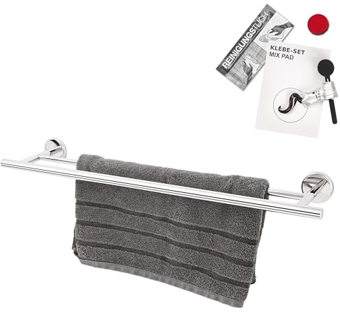 bremermann Bad-Serie Lucente - Badetuchstange inkl. Klebeset, Handtuchstange ideal einsetzbar für Bad und Küche, passend für Badetücher und Handtücher, aus Edelstahl verchromt