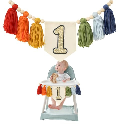 GlamRays 1st Birthday High Chair Banner Colourful Party Decorations for Girls Boys Baby Shower Kids Room