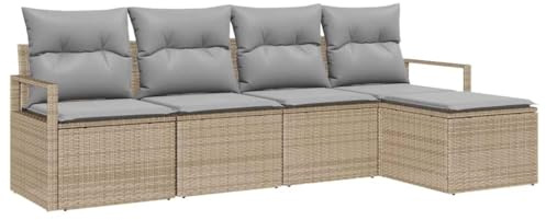 vidaXL 5-teiliges modulares Garten-Sofa-Set mit Kissen in Beige aus Poly Rattan – Verstellbare Gartenmöbel für die Lounge auf Terrasse oder Patio.
