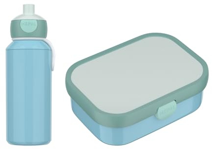 Mepal - Pausenset Campus Switch - Set für Kinder mit Pop-up Trinkflasche & Lunch Box - Lunch-Set für die Schule oder unterwegs - Spülmaschinenfest - 400 + 750 ml - Cool Blue/Cool Mint