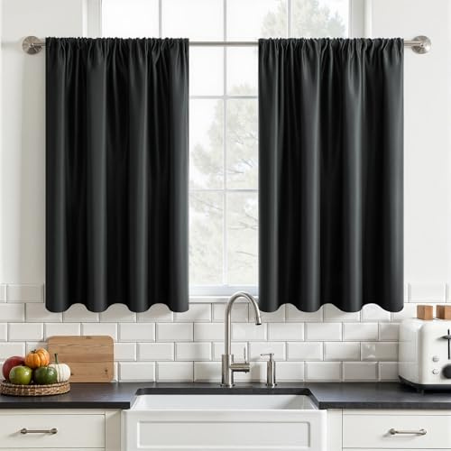 MRTREES Wasserdichte Vorhänge für Küchenfenster, Verdunkelungsvorhänge mit Stangentaschen, für Café, Wohnwagen, Etagenbett, Badezimmer, 2 Paneele, 75 x 75 cm, Anthrazit