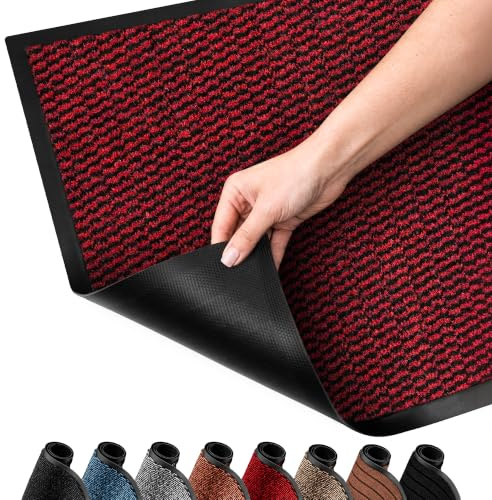 SG Traders Washable Door Mat - Non-Slip Rubber Backed Doormats Indoor & Outdoor - Highly Absorbent Door Mats, Floor Mat, Kitchen Mat, Perfect Dust Grabbing Doormats Dirt Trapper (50x80cm-Red)