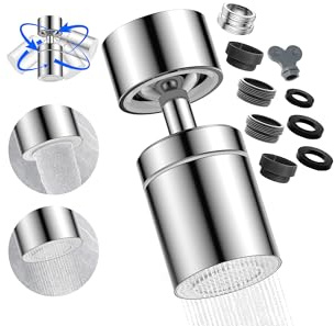 Terminale per Rubinetto Snodabile 360° con Doppia Funzione – Aeratore Universale con Prolunga per Cucina e Bagno, Rompigetto Risparmio Idrico con 2 Tipi di Getto e Filtrazione a 4 Stadi (Argento)