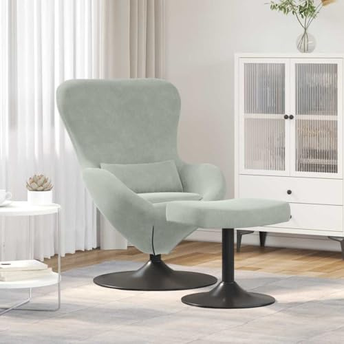 Tonture Eierstuhl mit Fußhocker, Hellgrau 63 x 73 x 90 cm Samt, drehbarer Loungesessel für Wohnzimmer, Schlafzimmer, maximal 110 kg, gemütliches Sitzen