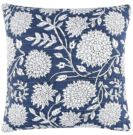 Levtex Home - Adare Denim Quilted Pillow - Decorative Pillow (18x18in.) - Floral - Blue White