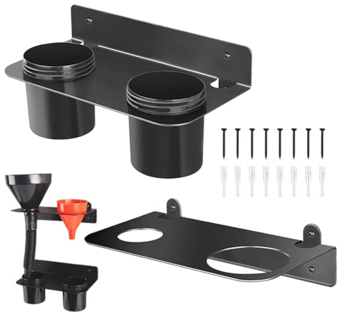 Rurunklee Oil Funnel Holder,Wall Mount Auto Shop Supplies with Removable Drip Cups,Oil Jug Holder Rack - for Car Trailer Race Train Motor Engine Additive Filter Valve Spill Drain