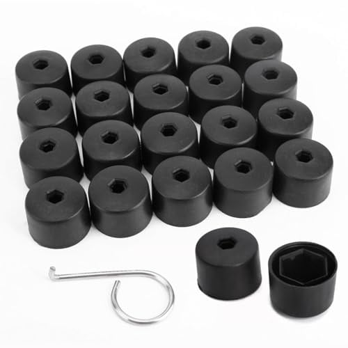 20 Pezzi 17mm Copridadi Ruota Copribulloni Copridadi Esagonali Universali per Pneumatici Copribulloni Tappi per Ruote Auto con Strumento di Rimozione, Nero