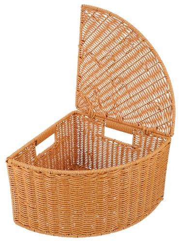 SAFIGLE Eckkörbe, dreieckige Aufbewahrungsboxen, fächerförmige Aufbewahrungsboxen mit Deckel, Brotkörbe in Rattanoptik, ideal für Schlafzimmer, Büro und Küchenregal