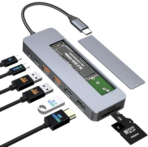 USB C Docking Station with M.2 NVMe SSD Enclosure 10Gbps, 9 in 1 USB-C Hub, Type C SSD Slot with 4K@60Hz HDMI, USB 3.2 Gen2, PD100W, SD/TF Card Reader, Laptop Docking Station for Dell/HP/Lenovo/Mac