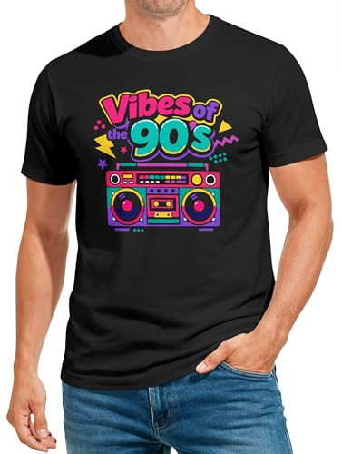MoonWorks® Herren T-Shirt Vibes of the 90s Party Fasching Karneval Kostüm-Ersatz Verkleidung Last Minute Männer Funshirt