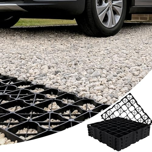 Gravel Grid Set of 16 Pcs 43.04ft² (4m²) - Heavy Duty Low Profile H 1.18 (3cm) Plastic Grid 19.69x19.69 (50x50cm) - Universal Use for Parking, Driveways or Garden Lawn, Greenhouse or Shed Base
